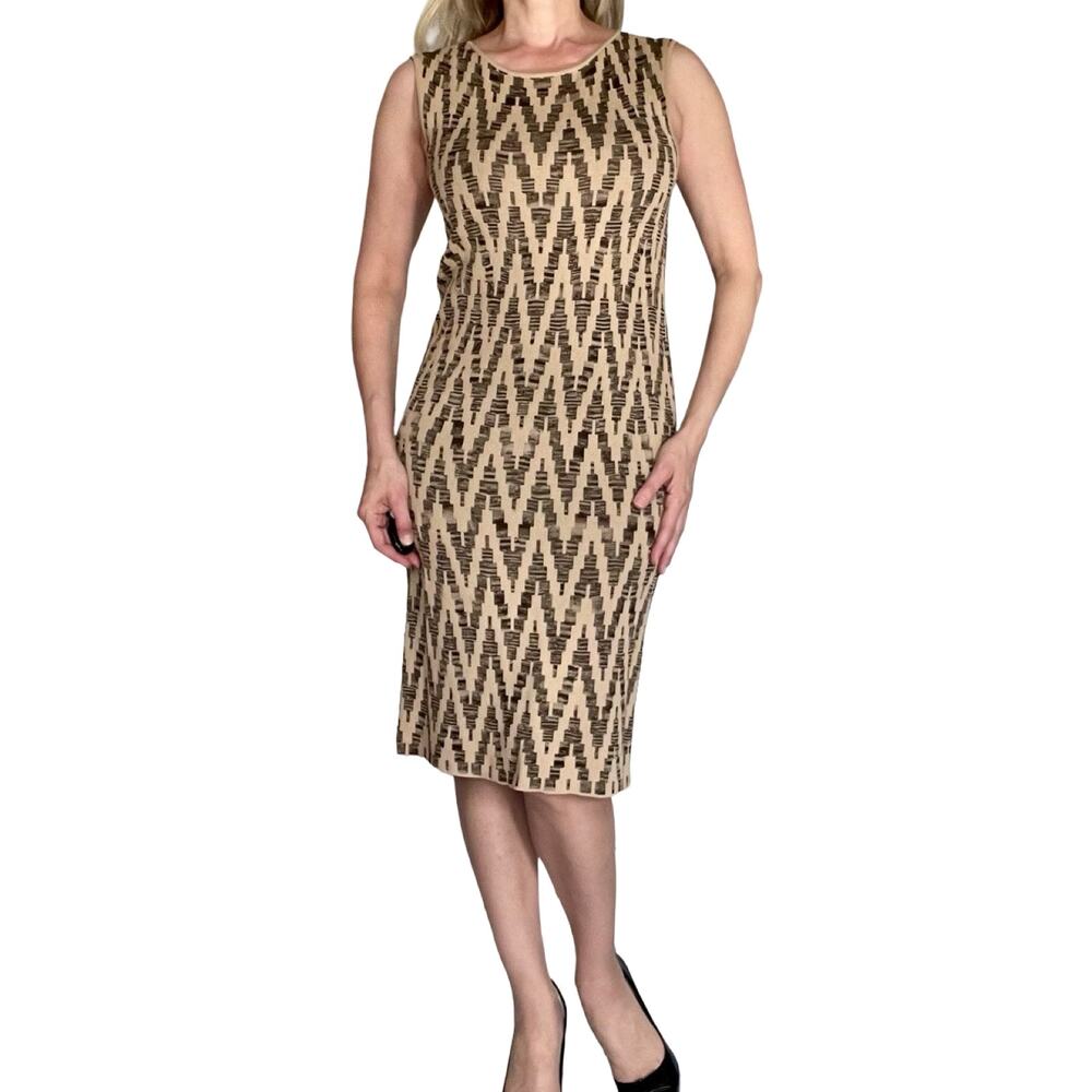 Vintage Y2K Jones New York Brown Chevron Knit Sweater Dress Small